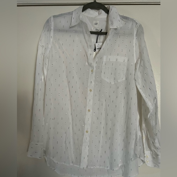 NWT Metallic Fitted Boyfriend Shirt - Picture 6 of 7